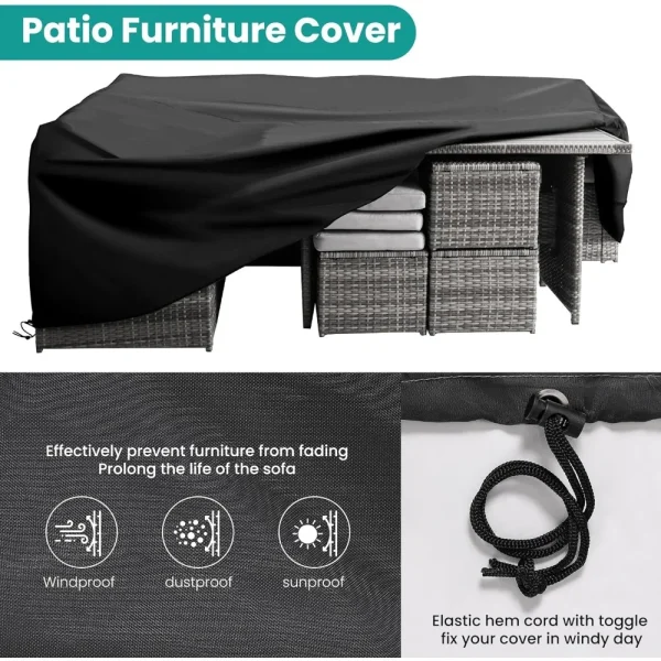 7 Pieces Outdoor Patio Furniture with Dining Table&Chair, Wicker Conversation Set with Ottoman,Grey (Include Sofa Dust Cover) - Image 3