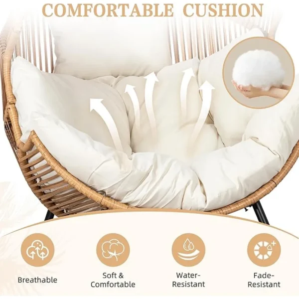 Wicker Egg Chair PE Rattan Chair with Cushion,Oversized Patio Lounge Chair for Outdoor, Indoor, Balcony, Backyard, Garden, Beige - Image 6