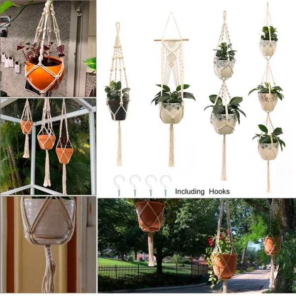Hanging Plant Handmade Macrame Plant Hanger Flower Pot Planter Hanger Wall Decor Courtyard Garden Hanging Planter Hanging Basket - Image 3