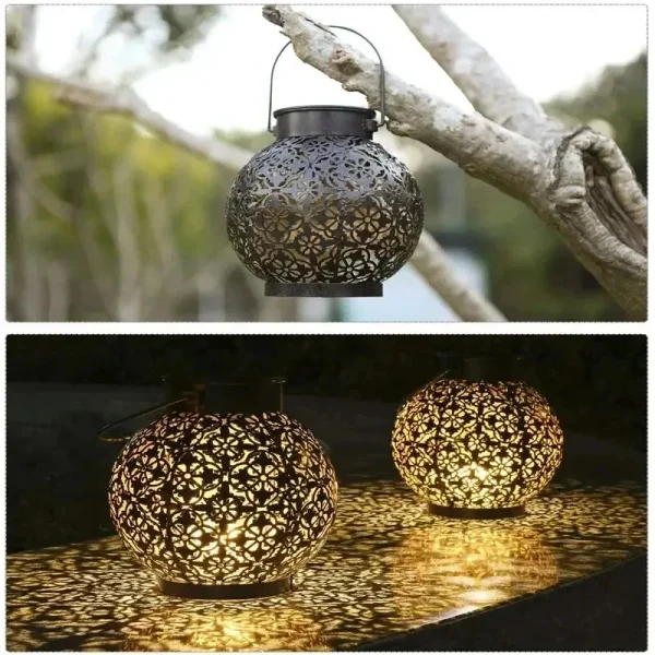 LED Solar Lantern Light Hollow Wrought Iron Projection Light Hanging Lamps Outdoor Waterproof Yard Garden Art Decoration - Image 4