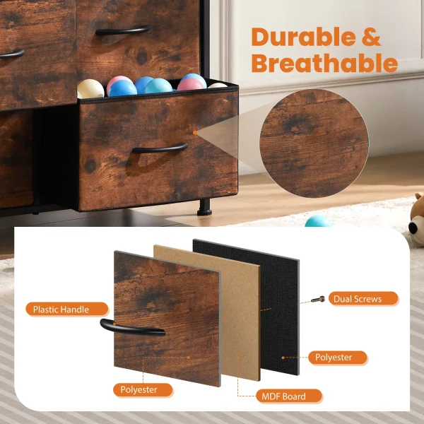JHK Dresser For Bedroom With 9 Fabric Storage Drawer Wardrobe Tall Chest Organizer Closet Adult Kids Clothes Cabinet Furniture - Image 5