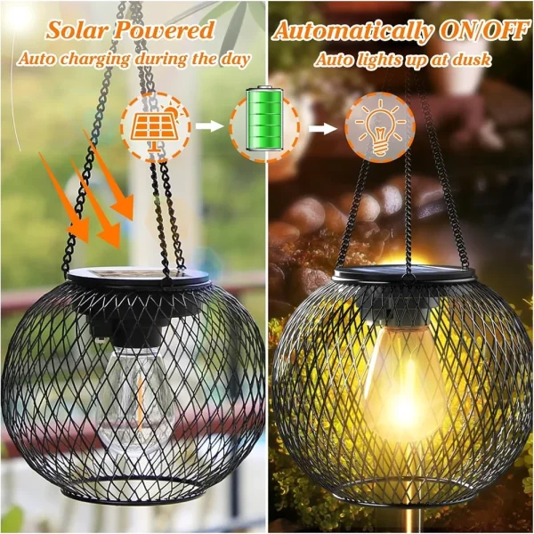 Solar Lantern Outdoor, Ortiny Upgraded Solar Lights for Outside Decorative Outdoor Hanging Lights Waterproof Solar Lanterns - Image 4