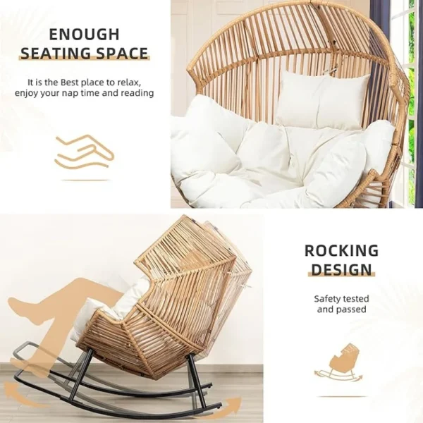 Wicker Egg Chair PE Rattan Chair with Cushion,Oversized Patio Lounge Chair for Outdoor, Indoor, Balcony, Backyard, Garden, Beige - Image 3