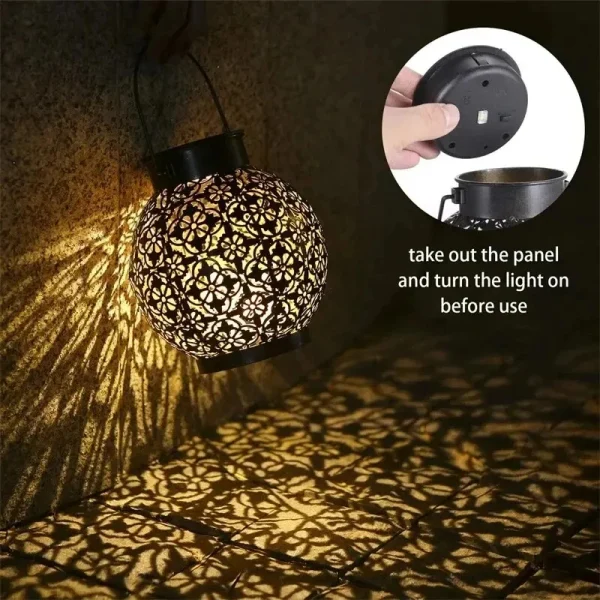 LED Solar Lantern Light Hollow Wrought Iron Projection Light Hanging Lamps Outdoor Waterproof Yard Garden Art Decoration - Image 5